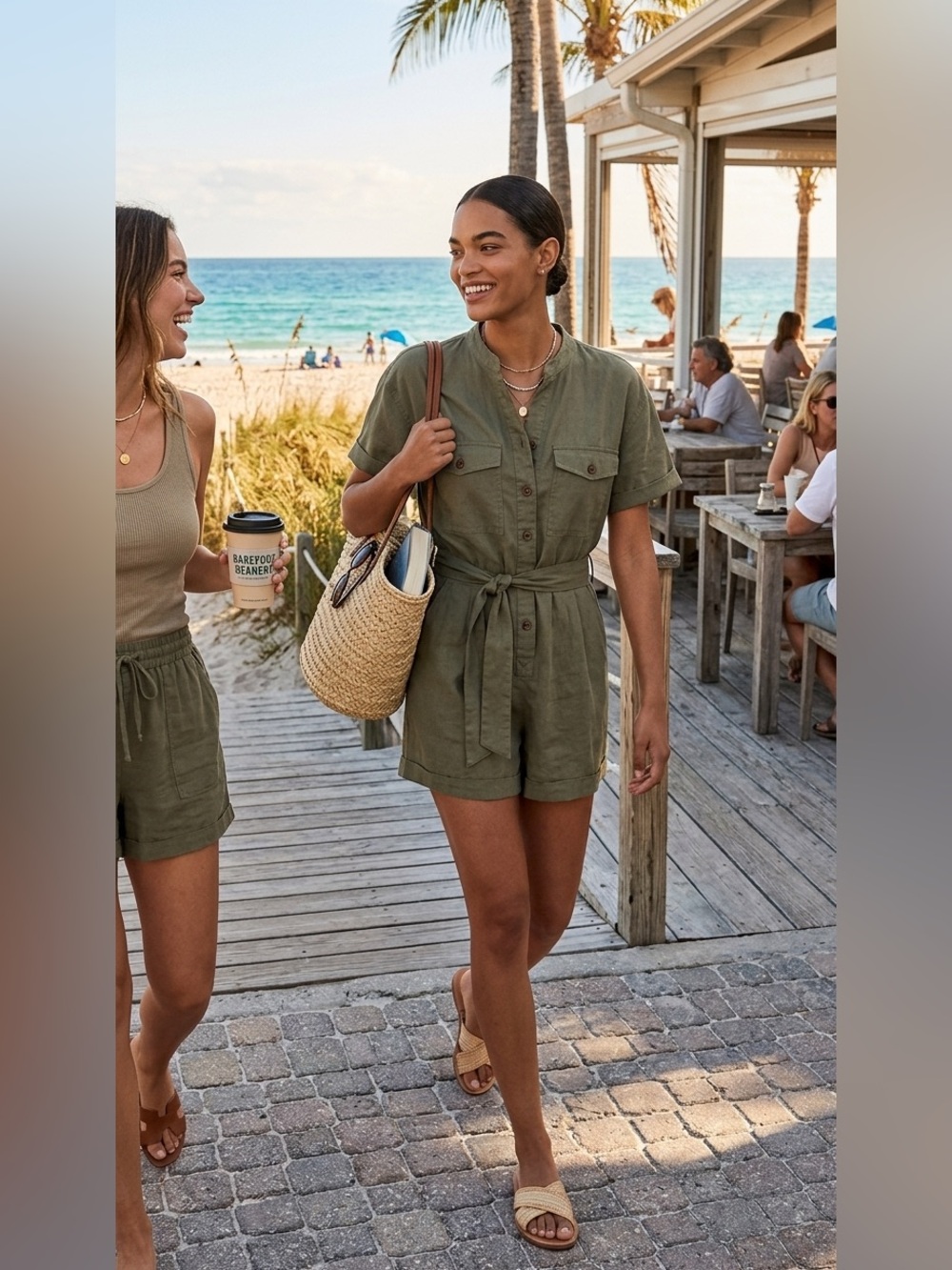 Gap Linen Cotton Romper Size Large Color Mesculen green